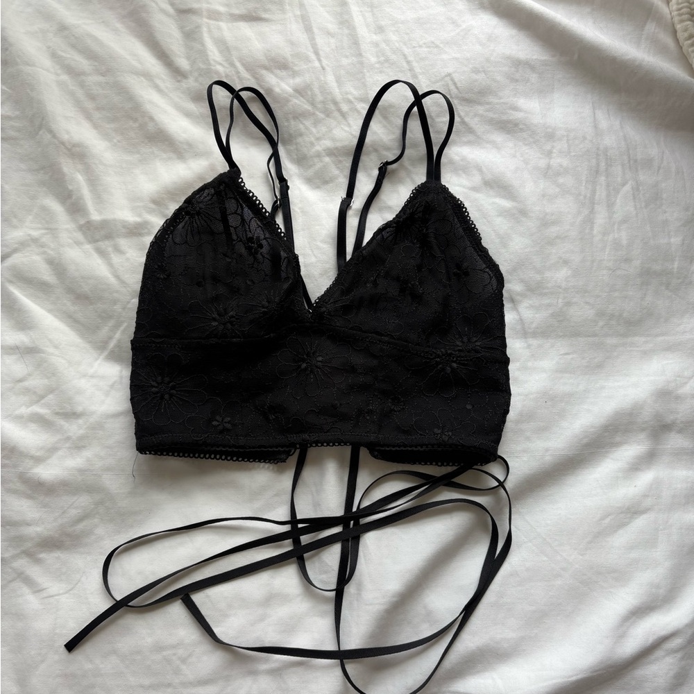 Aerie Black Lace up Bralette XS